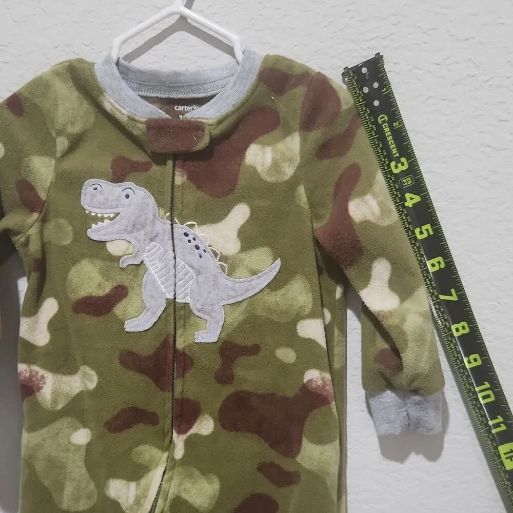 Carter's 18M Fleece Footed Pajamas Dino Sports Print Zip One Piece‎ Baby Sleeper